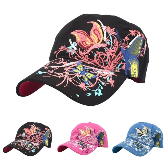 Women's Baseball Cap Butterfly Embroidery Duck Cap Fashion Trendy Sun Hat Visor Cap Hip Hop Hat Streetwear Sun Hats for women Pink One Size