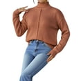 thumbnail image 3 of Female Sweaters Fall Long Sleeve Ribbed Knit Pullover Loose Mock Neck Light-Weight Casual Sweater Coffee M, 3 of 8