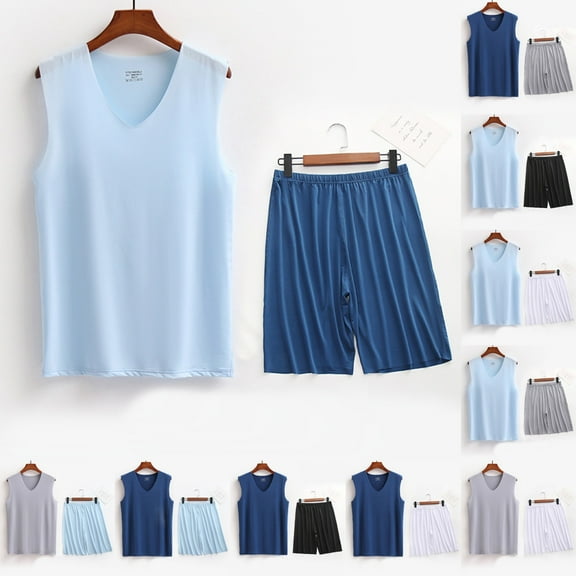 GERsome Men's 2 Piece Workout Sets V-neck Tank Tops and Shorts Sleeveless Gym T Shirts Fitness Athletic Muscle Tee ﻿Shorts Summer Loungewear L-5XL