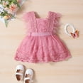thumbnail image 4 of LYMAYTER Baby Girls Lace A-Line Dresses 6M-6T Summer Sleeveless Tutu Tulle Party Flower Girl Dress Square Neck Wedding Party Princess Dress for Toddler Infant, 4 of 10