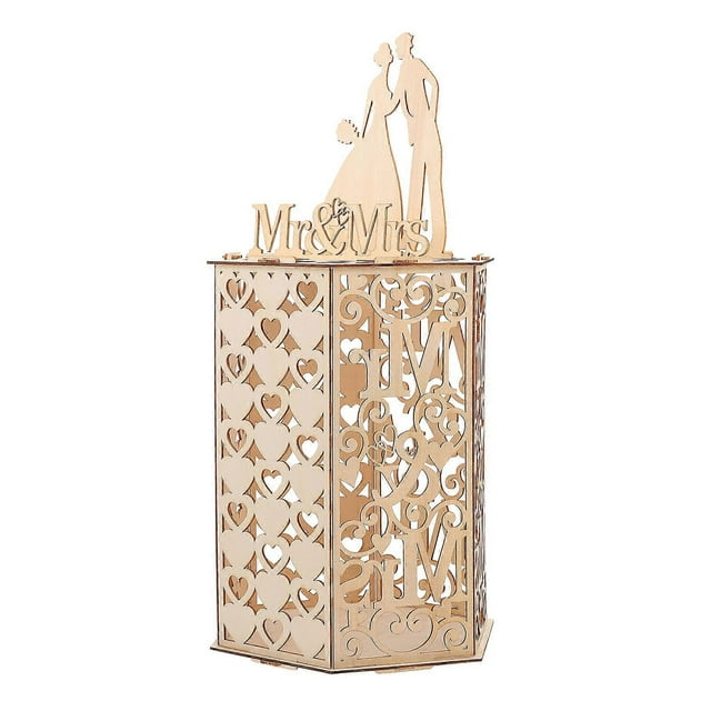 1PC DIY Wooden Hollow Hexagonal Wedding Cards Signin Box Wedding Use Box