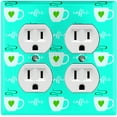 thumbnail image 1 of Metal Light Switch Wall Plate Outlet Cover (Coffee Espresso Mocha Cup Green Heart Teal - Double Duplex), 1 of 2
