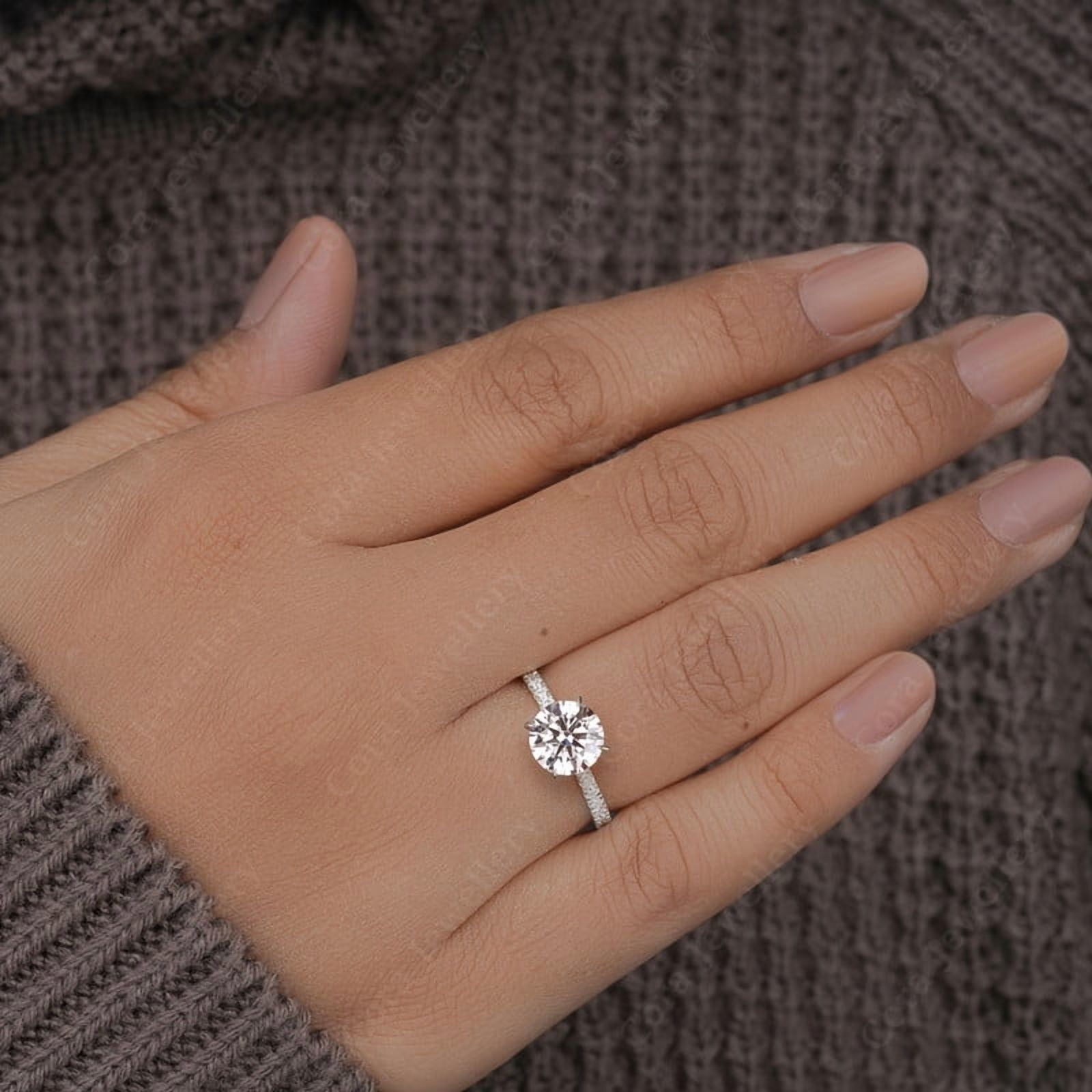 Cora Jewellery 1.5CT Round Moissanite Engagement Ring For Women, 14K White Gold, 11.5 US