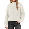 thumbnail image 3 of Women High Neck Oversized Sweaters Batwing Long Sleeve Pullover Loose Chunky Knit Jumper Apricot S, 3 of 8