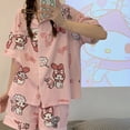 thumbnail image 2 of Pijamas de dibujos animados Kawaii Sanrios Anime MyMelody Cinnamoroll Kuromi para mujer, cárdigan de manga corta con estampado de verano, conjunto de ropa para el hogar, regalo, 2 of 4