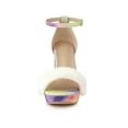 thumbnail image 6 of BLISSFUL STEP Women's Sandals Block Heels Tie Dye Fur Platform Sandals Purple Yellow 7, 6 of 6