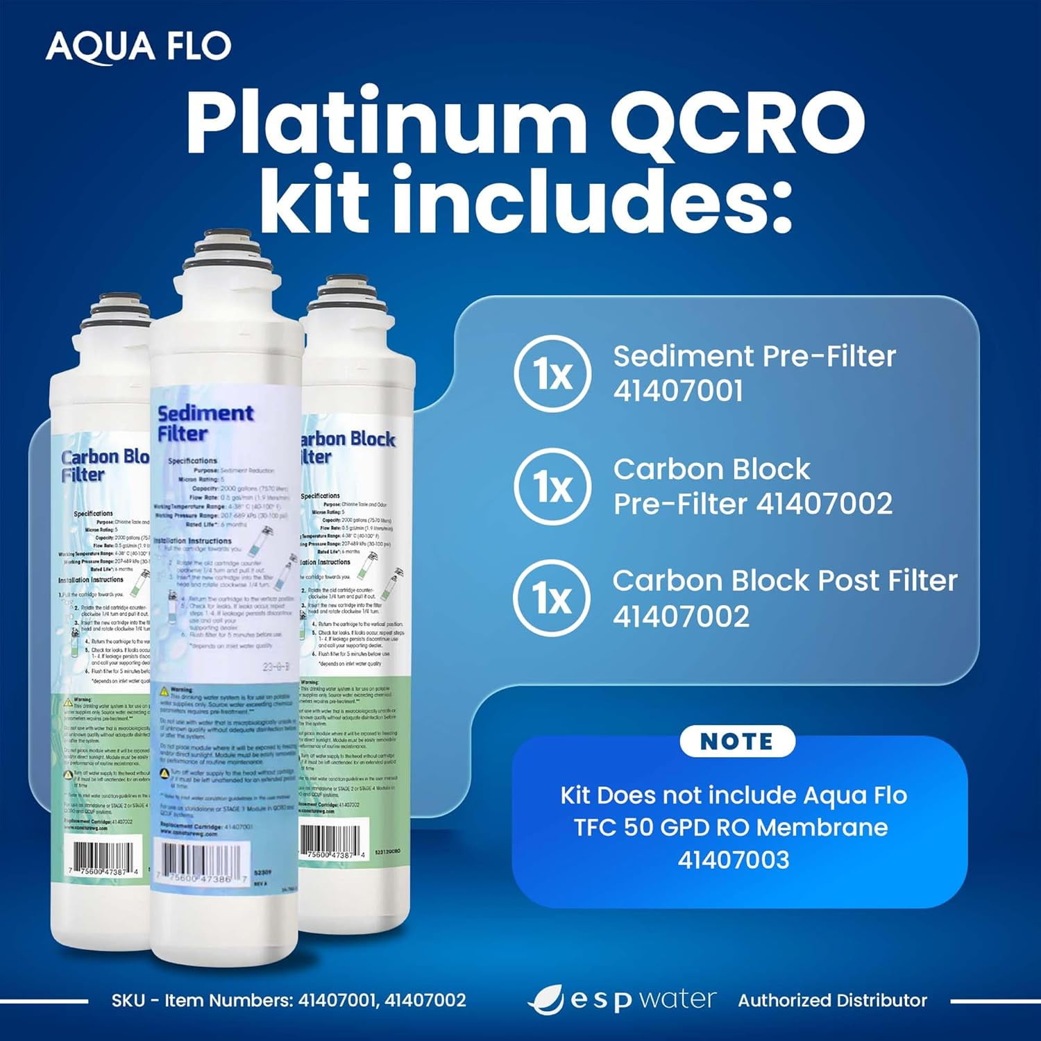 Aqua Flo Platinum QCRO Compatible RO Filter Replacement Kit, Improves Water Taste & Odor