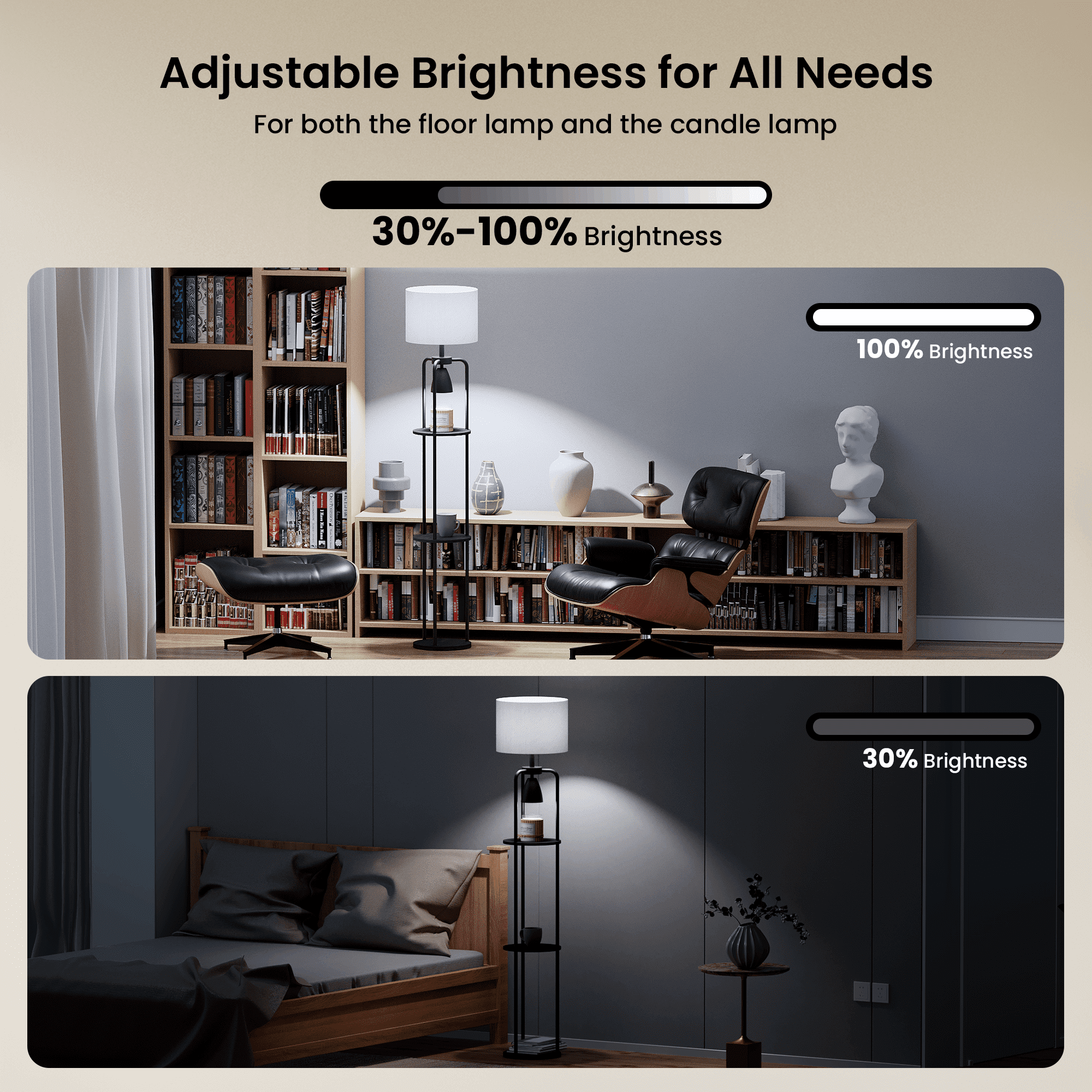 HadinEEon Floor Lamp with Candle Lamp Warmer, 2 in 1 Modern Floor Lamp with Shelves for Living Room Bedroom