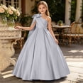 thumbnail image 7 of Jinhomg Girls One Shoulder Formal Maxi Dress Junior Bridesmaid Bow Shoulder Satin Dresses Flower Girl Wedding Guest Ball Gown 2-14 Years Silver, 7 of 7