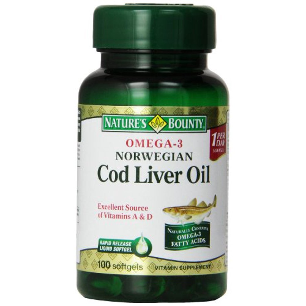 Nature's Bounty Omega3 Norwegian Cod Liver Oil Softgels 100 Soft Gels