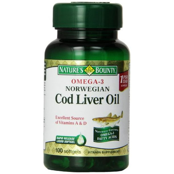 Nature's Bounty Omega3 Norwegian Cod Liver Oil Softgels 100 Soft Gels