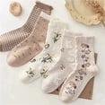 thumbnail image 2 of 5 Pairs Womens Floral Cotton Socks Vintage Patterned Crew Socks Novelty Ankle Ruffled Warm Casual Dress Socks, 2 of 4