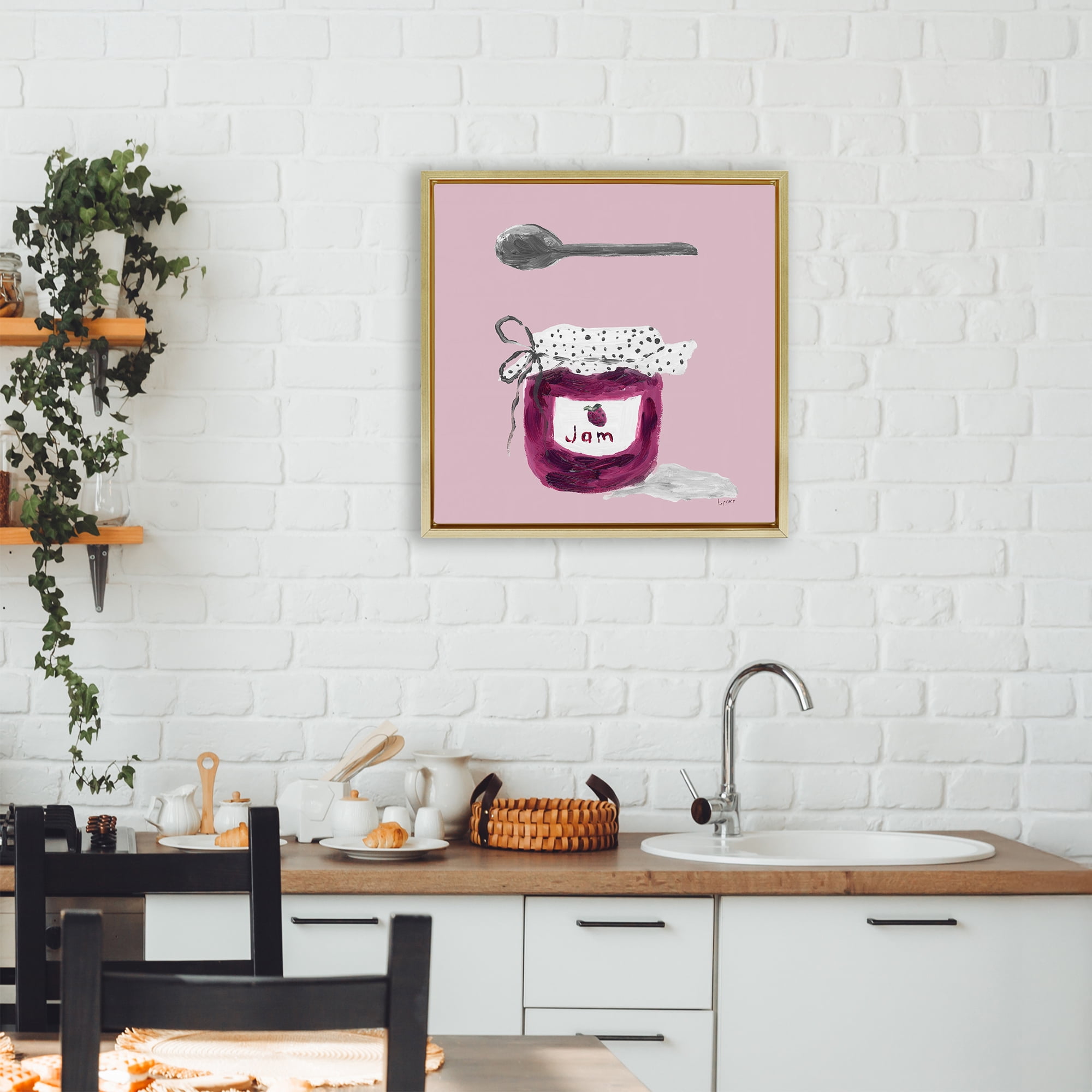 Stupell Industries Jam Jar over Blush Gold Framed Floater Canvas Wall Art, design by Lucille Price