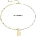 thumbnail image 2 of HESHPAWS Gold Initial Pearl Necklace for Women, 14K Gold Plated Paperclip Link Chain Necklace Initial Pendant Necklaces A-Z English alphabet necklace Jewelry gifts, 2 of 5