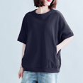 thumbnail image 4 of Camisetas de mujer de color sólido, verano 2023, camisetas de manga corta, camisetas holgadas informales de gran tamaño con cuello redondo para mujer, 4 of 5