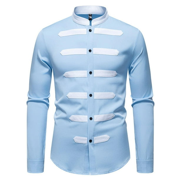 pstuiky Camisas casuales de manga larga para hombre, Camisa informal de negocios con cuello redondo y manga larga con bloques de color a la moda para hombre Tops casuales para hombres m