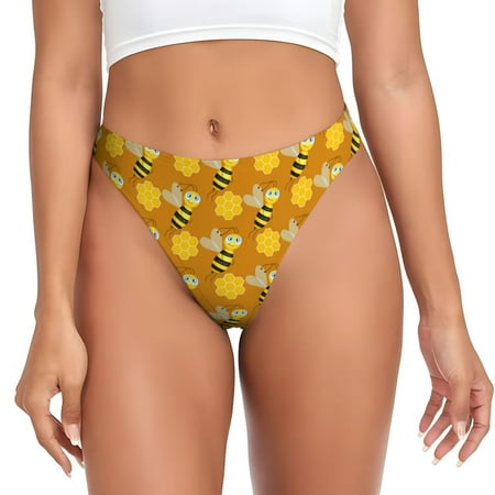 funny bees honeycombs yellow Thongs for Women  No Show Seamless Womens Thongs Underwear  Stretch G String Thongs  Soft Breathable Thong Bikini Panties Briefs
