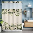 thumbnail image 6 of Spring Flower No Hooks Shower Curtain with Snap-in Liner Watercolors White Wildflowers Green Leaves Linen Texture Shower Curtains for Bathroom, Waterproof, Easy Install, Washable 72"x84", 6 of 9