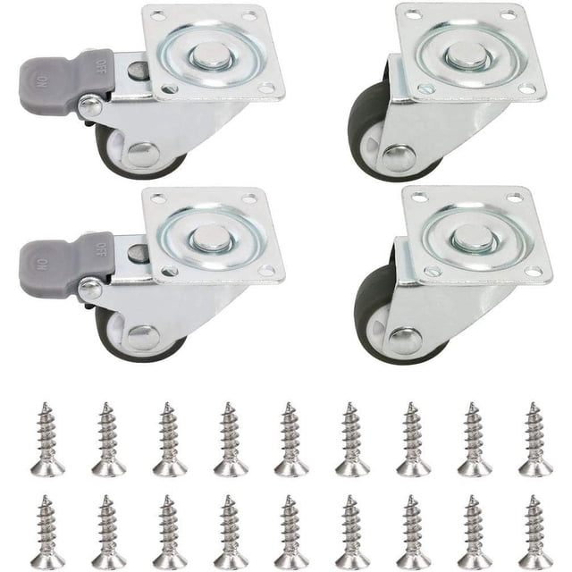 Ruedas giratorias para muebles Apuakthei, ruedas de transporte giratorias de 25 mm, ruedas para carro, ruedas de placa industrial, transporte TPE, 2 ruedas para muebles + 2 ruedas con freno + 18