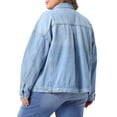 thumbnail image 2 of Agnes Orinda Women's Plus Size Denim Jacket Lapel Long Sleeve Button Washed Casual Jean Jackets with Pocket 1X Light Blue, 2 of 5