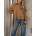 thumbnail image 4 of PUWEI Women's Crochet Short Sleeves Sweater Round Neck Ruffled Hem Pullover Casual Knit Top Blouse, 4 of 7