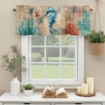 thumbnail image 3 of Blue Seahorse Coral Nautical Window Valance Curtain Retro Starfish Rod Pocket Short Curtain for Living Room, Bedroom & Kitchen Window Decor 42x12in, 3 of 8