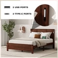 thumbnail image 4 of Sesslife Queen Size Bed Frame with Headboard & Footboard, Wood Platform Bed with Built-in LED Lights, Charging Station, Modern Farmhouse Queen Bed Frame with Slats, No Box Spring Needed, Walnut, 4 of 10