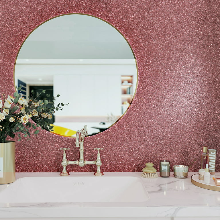 VEELIKE Shimmer Rose Gold Glitter Wallpaper Roll 15.7''x354'' Peel