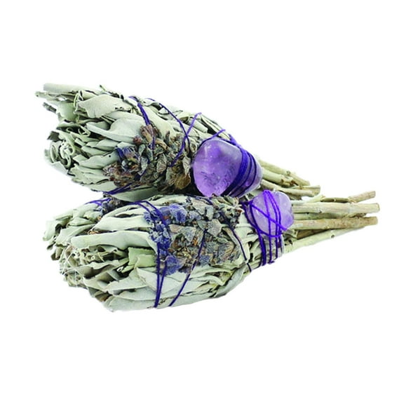 3 Pack White Sage Torches Smudge Sticks with Lavender and Amethyst Crystals | Home Cleanse Smudging Guide Included | Purple