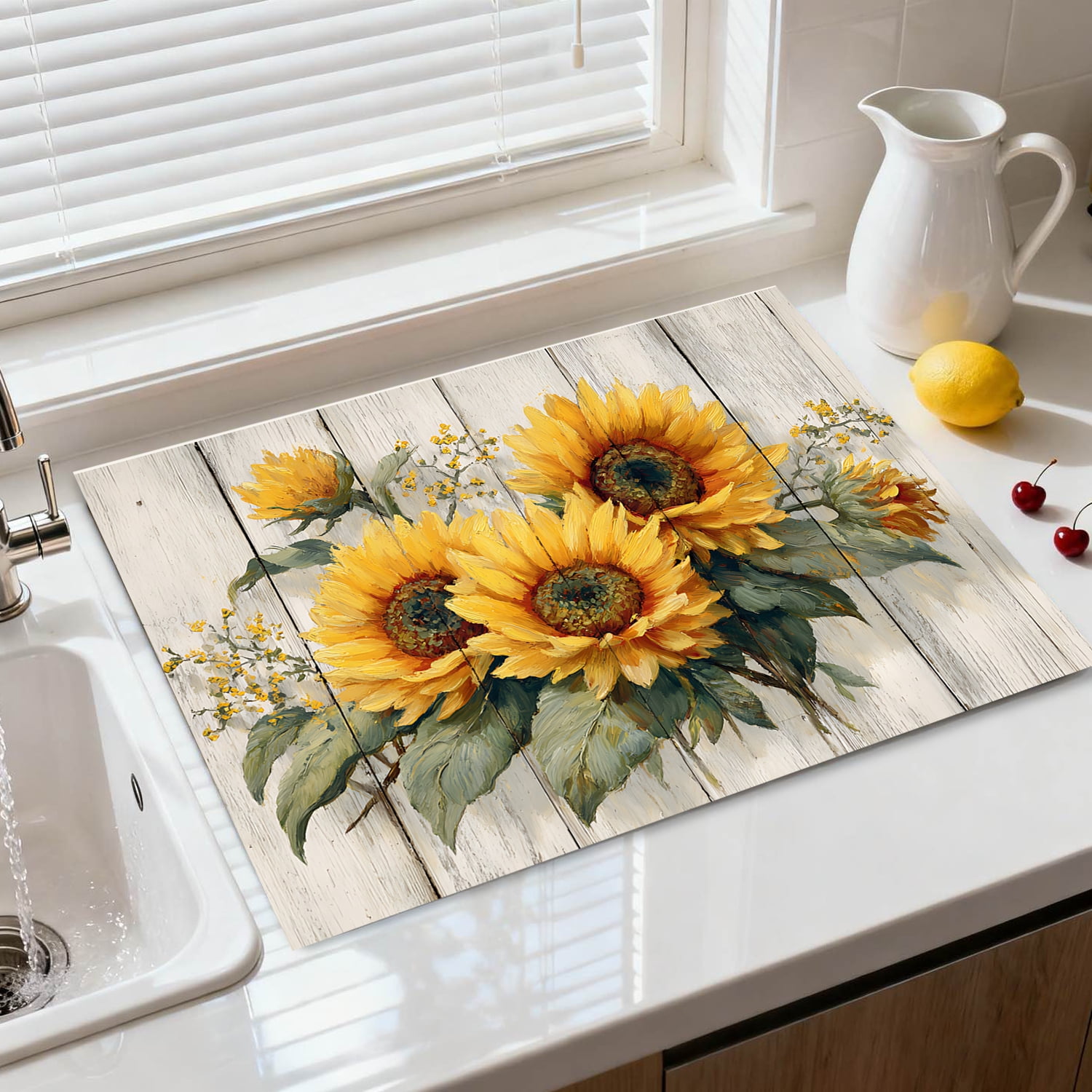 Stove Top Cover for Electric Stove, 28"x20" Heat Resistant Anti-Slip Glass Cooktop Protector Mat, Foldable Roll Up Stove Cover for Kitchen Counter Space, Dish Drying Mat, Sunflower