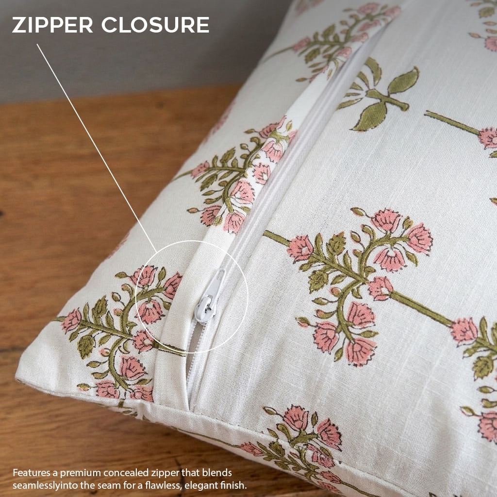 SHOPCREW Hand Block Printed Cotton Cushion Covers with Zipper Closure, Decorative Throw Pillow Covers for Sofa Couch Bed, 20x20 Inches, Pack of 4 - Heritage Garden Spire
