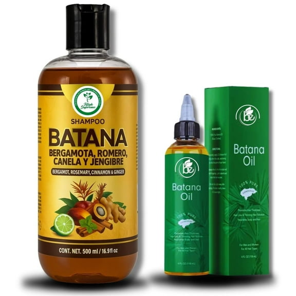 Batana Oil Shampoo w/Bergamot, Rosemary, Cinnamon, Aloe Vera & Ginger – 16.9 fl oz – Salt-Free, Paraben-Free – For Dry & Thinning Hair –   4 oz Batana Oil – Nourishing Combo Value Pack