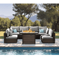 thumbnail image 3 of TANGJEAMER 7 Pieces All-Weather PE Rattan Sectional Sofa with Cushions and Fire Pit Table for Party and Family Gathering(Grey cushions), 3 of 7