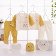 thumbnail image 2 of CAUYDYNew Born Baby Layette Gift Set-7 Piece Cotton Girl Boy Cute Cartoon Clothing and Essentials Accessories 0-3 month0-3 ML101-Light Yellow,0-3 M), 2 of 5