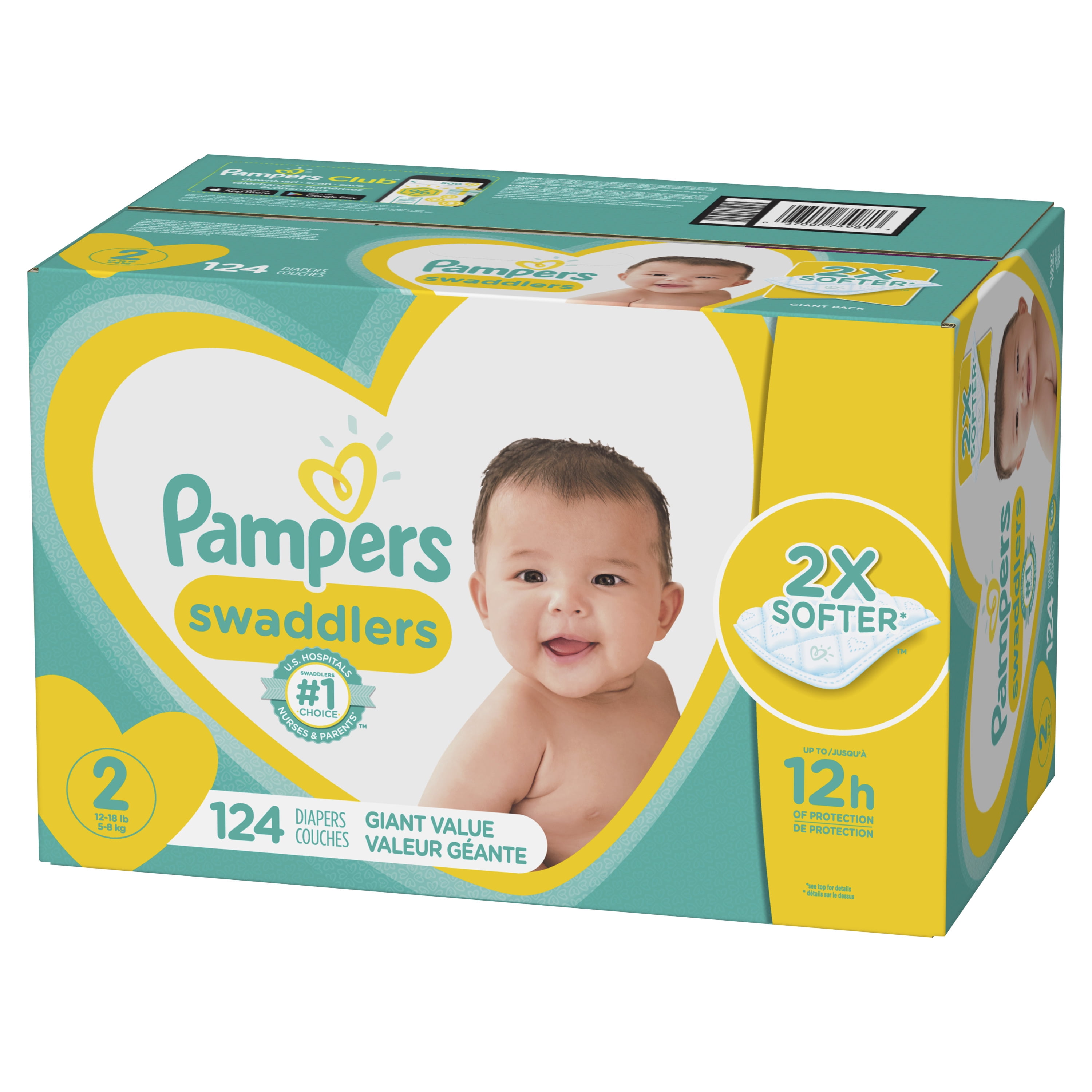 Giant Pampers Swaddlers Disposable Baby Diapers 124 Count Diapers Size 2 