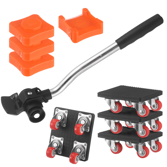 9 Pcs Furniture Mover Lifter Tool Set, 1100 Lbs Load Capacity Furniture Dolly Kit with 4 360° Moving Wheels, 4 Height-Adjustment Spacers, and 1 Pry Bar for Refrigerator, Sofa, Cabinet