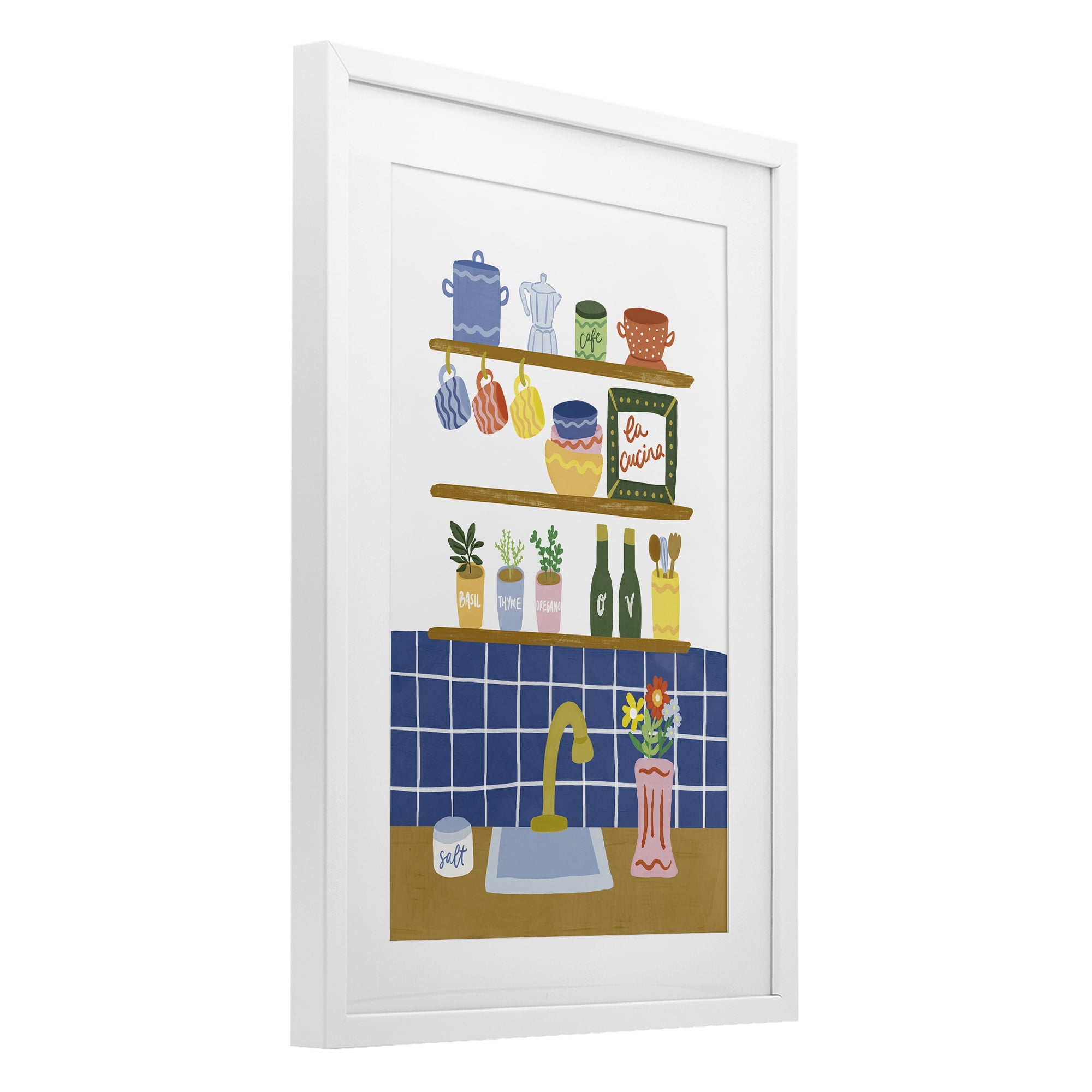 Stupell Industries Italian Kitchen Spice Rack White Framed Print Under Glass, design by Amanda Houston