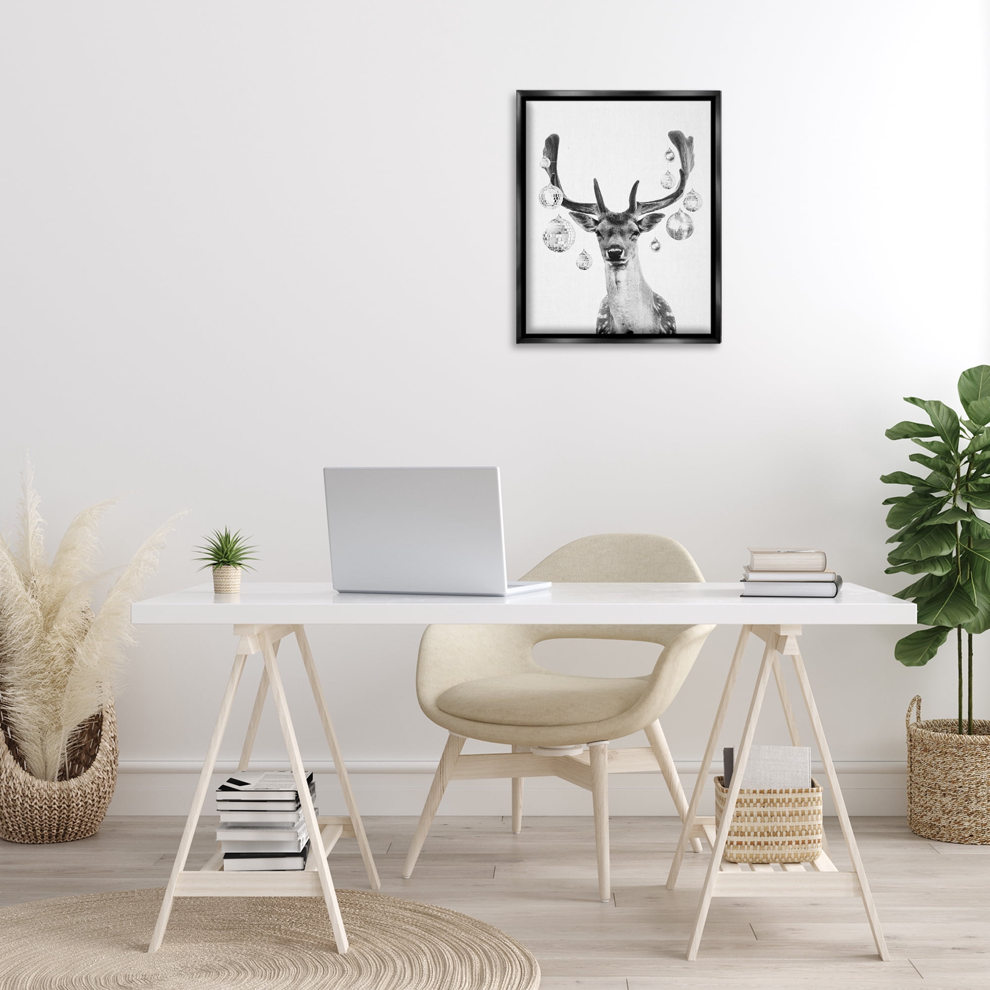 Stupell Industries Disco Balls & Fawn Animals & Insects Painting Black Floater Framed Canvas Art Print Wall Art, 17 x 21