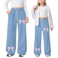 thumbnail image 2 of Ulitacool Winter Pants For Girls Casual High Waist Sweatpants Straight Leg Baggy Slacks Athletic Pants With Pockets Basic Simple Style Wear Light Blue 6-7 Years, 2 of 9