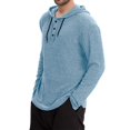 thumbnail image 2 of Annhoo Men's Hooded Sweater Drawstring Solid Color Ribbed Knit Shirts Long Sleeve Button Casual Tops Fall Winter Clothes, 2 of 6