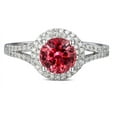 thumbnail image 2 of 1 Carat Round cut Red Ruby and Diamond Halo Engagement Ring in White Gold for Women, 2 of 4