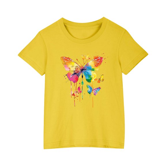 Kids Cute Summer Graphic Tees Girls Loose Casual Cotton Going Out Tshirts Tops Fashion Kids Lounge Wear Yellow， 3 Years
