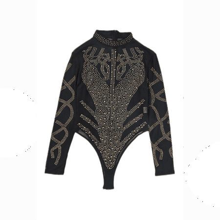 

Zlekejiko Women s High Neck Long Sleeve Hot Drill Transparent Tight Pajamas