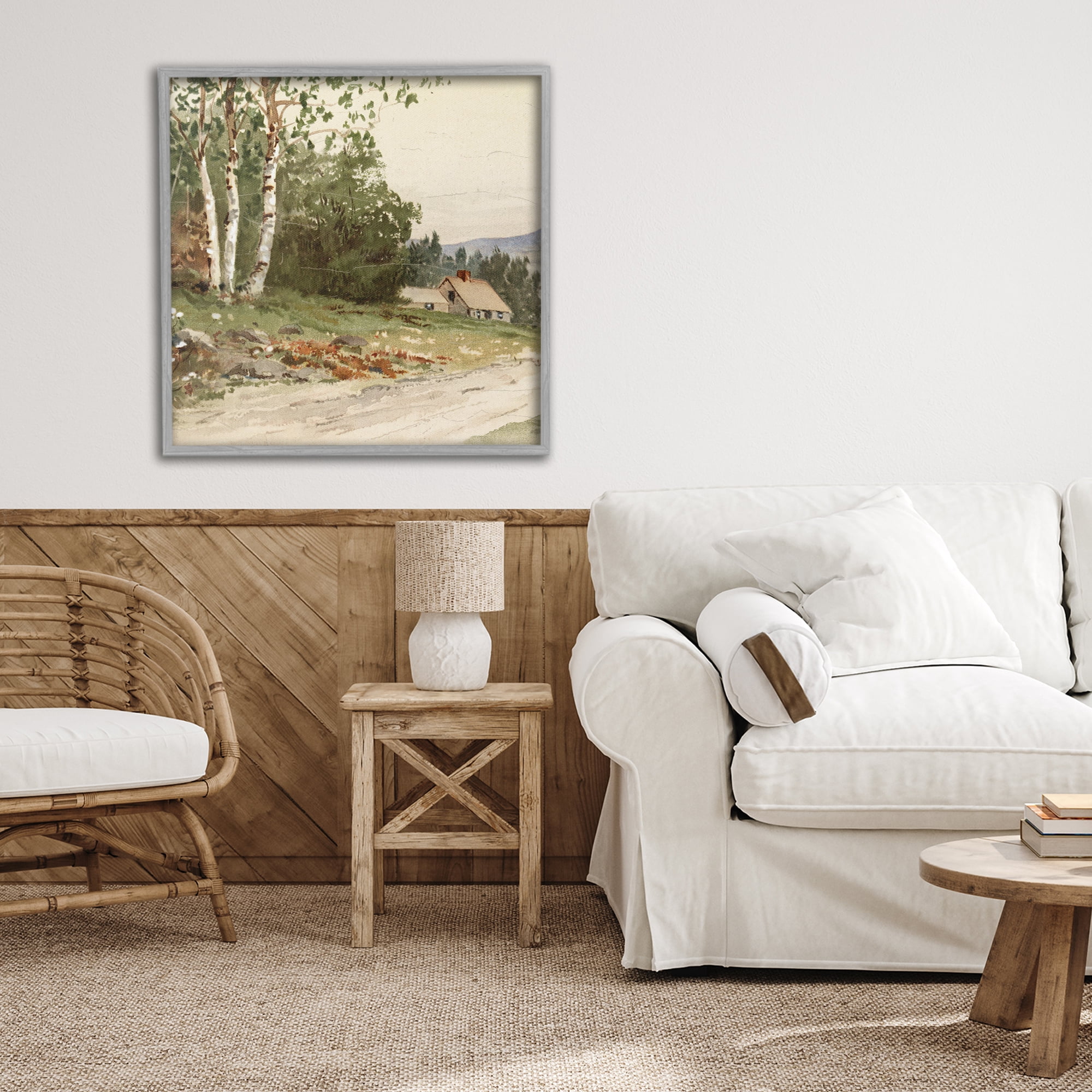 Stupell Industries Farm House Dirt Road Gray Framed Giclee Art, design by Lula Bijoux & co.