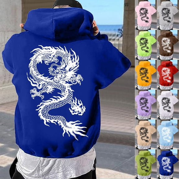 XINPING Men's Oversized Hoodies Dragon Graphic Hoodie Casual Loose Fit Sweatshirts Full Zip Hop Fashion Y2k Hoodie Sweatshirts