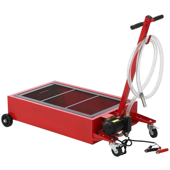20 Gallon Oil Drain Pan Oil Drain Tank, 76L Low Profile Oil Drain Pan, 12V Electric Pump, with 8FT Hose, Oil Change Pan with T Foldable Hand and Wheels, for Car, SUV, Trucks