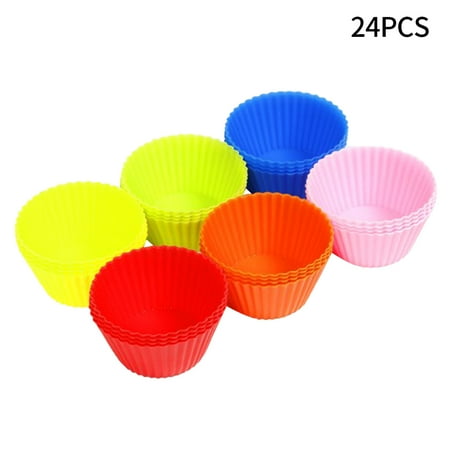 

Reduced！24pcs/set Dishwasher Safe Non Stick Soft Silicone Reusable Muffin Cup For Baking