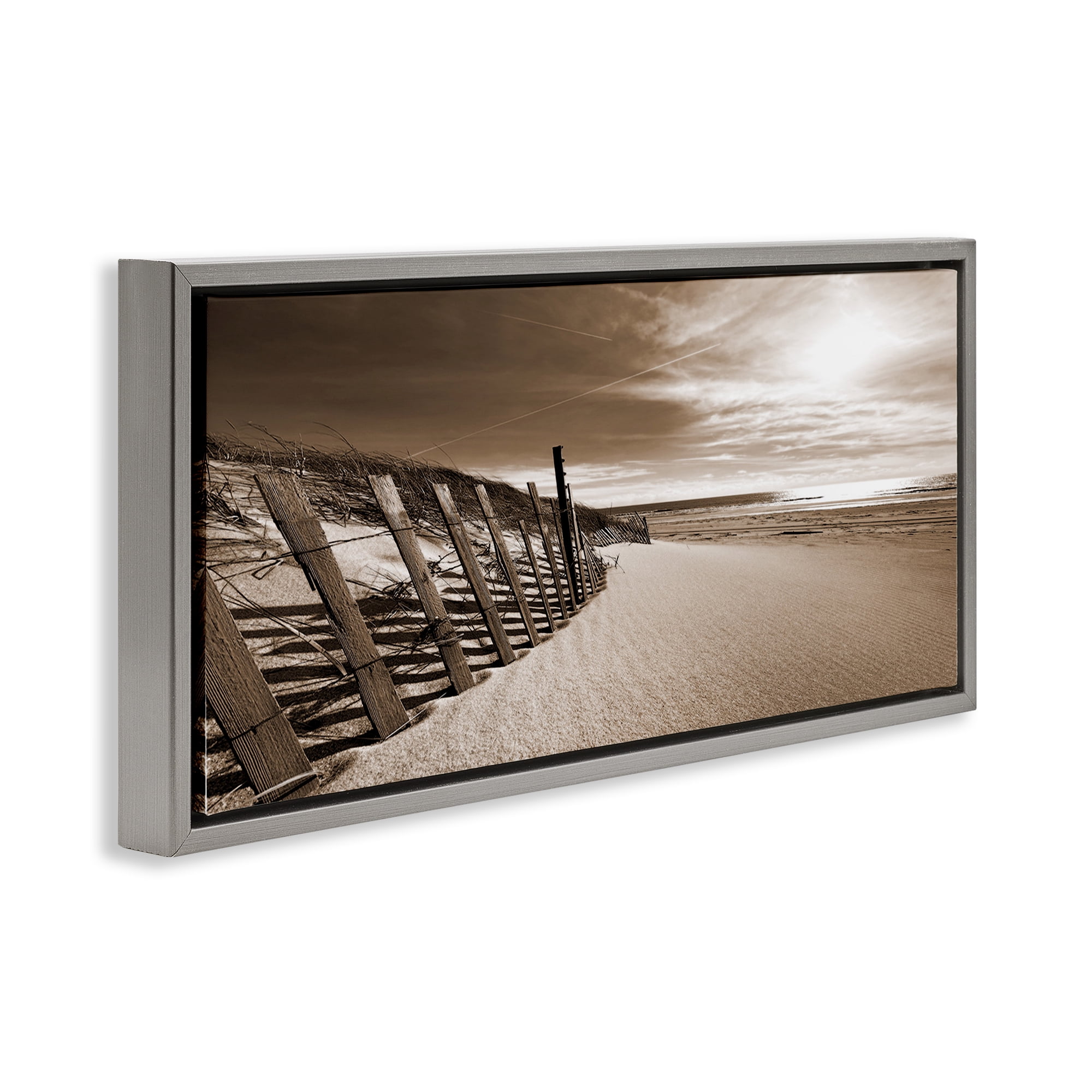 Stupell Industries Serene Sands View Landscape Photography Gray Floater Framed Canvas Art Print Wall Art, 25 x 11