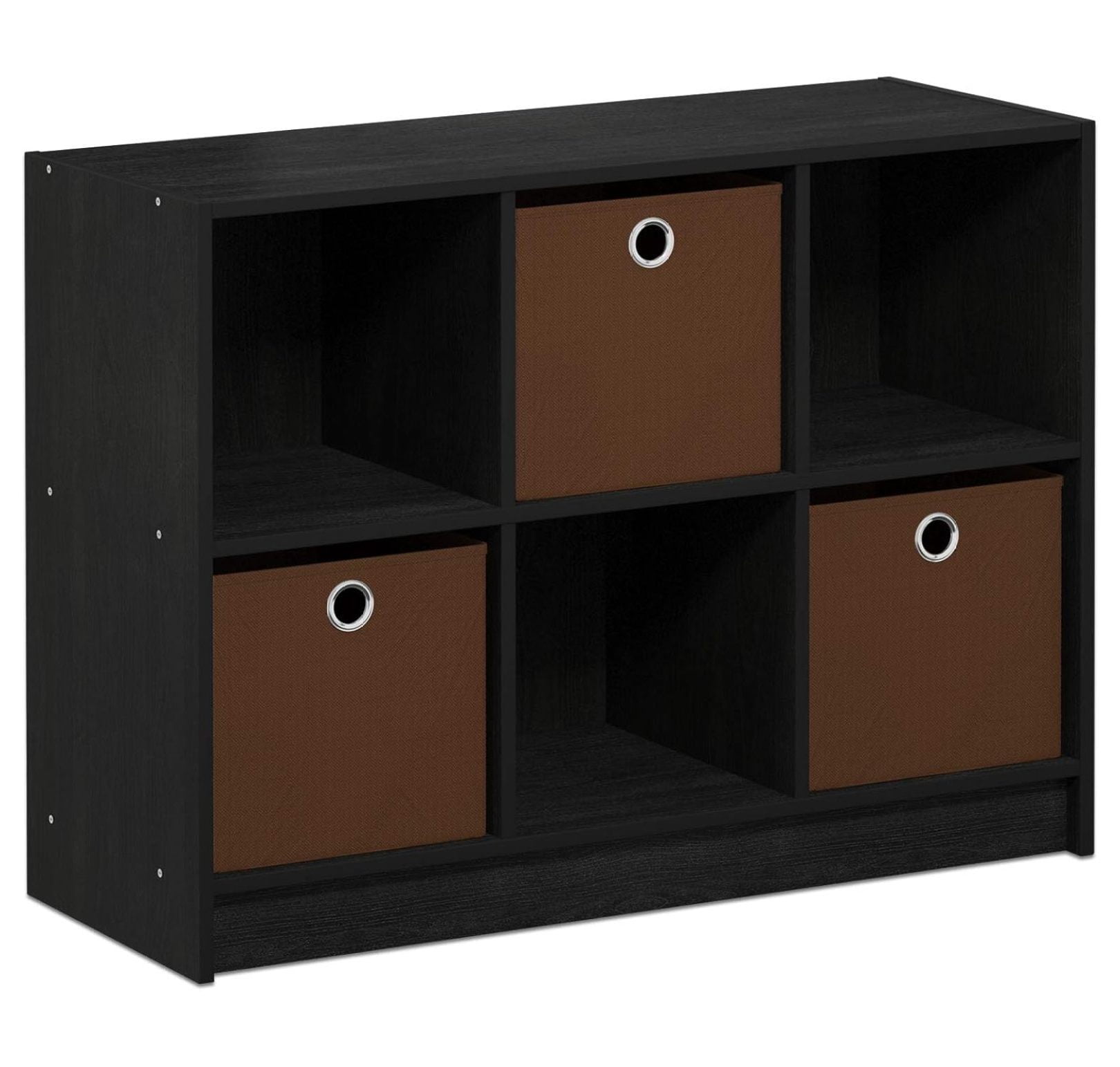 SONGMY BASIC Book Shelf, 6-Cube Bookshelf, 3 x 2 Bookcase with Storage Bins, 11.9" x 31.6" x 23.6", for Living Room, Bedroom, Home Office, Americano