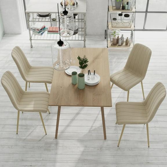 Kviwasha 16.5" Tall linen dining chairs set of 4, Dining Side Chairs with PU Leather Perfect for Small Space, Easy Clean
